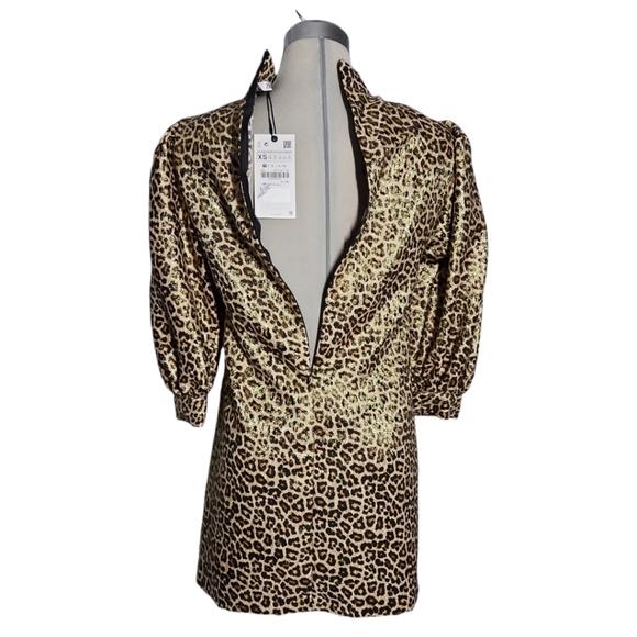 NEW ZARA Luxury  Leopard with Gold Metallic and Brown Dress Size XSl - Picture 9 of 17